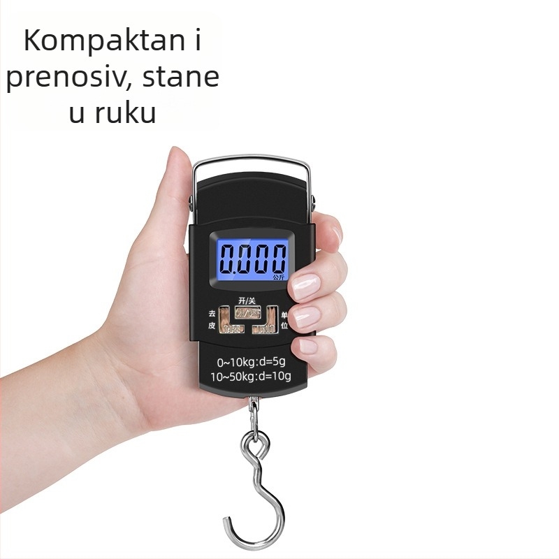 LB-A08 prijenosna elektronička vaga za prtljagu, precizno mjerenje u gramima; raspon mjerenja 50 kg; elektroničko mjerenje; napajanje s 2x AAA baterije.