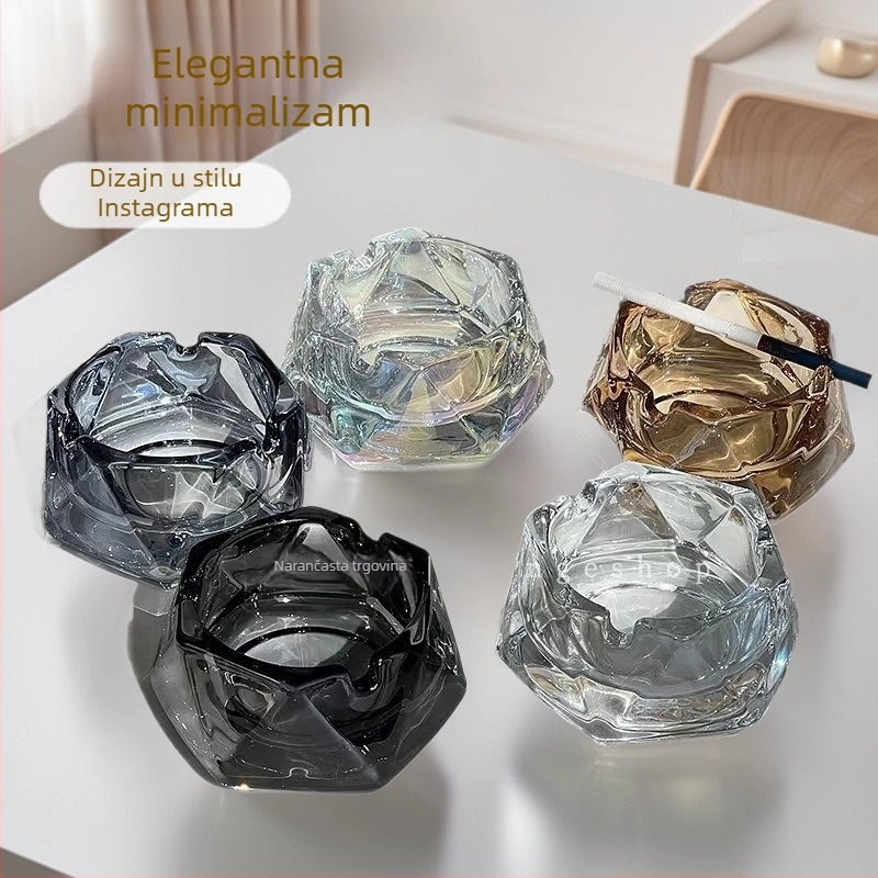 Pepelnjak od stakla s dijamantno-kutnim dizajnom – minimalistički stil, dekorativan i skladišni prostor, višekratna upotreba, tisk logotipa nije moguć