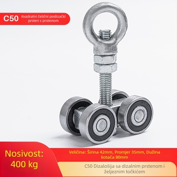 Teška industrijska kolotnica za klizna vrata s nosivošću 450 kg; vanjski promjer 35 mm; promjer osovine 35 mm; radijus kanala za užad 35 mm; debljina zida 11 mm; stil 35