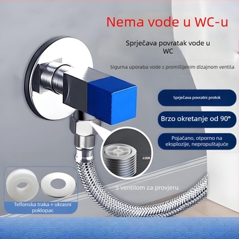 Kutni ventil za WC s antivratnim ventilom, navođeni spoj, cinkova legura, jednostrani ventil za dovod vode