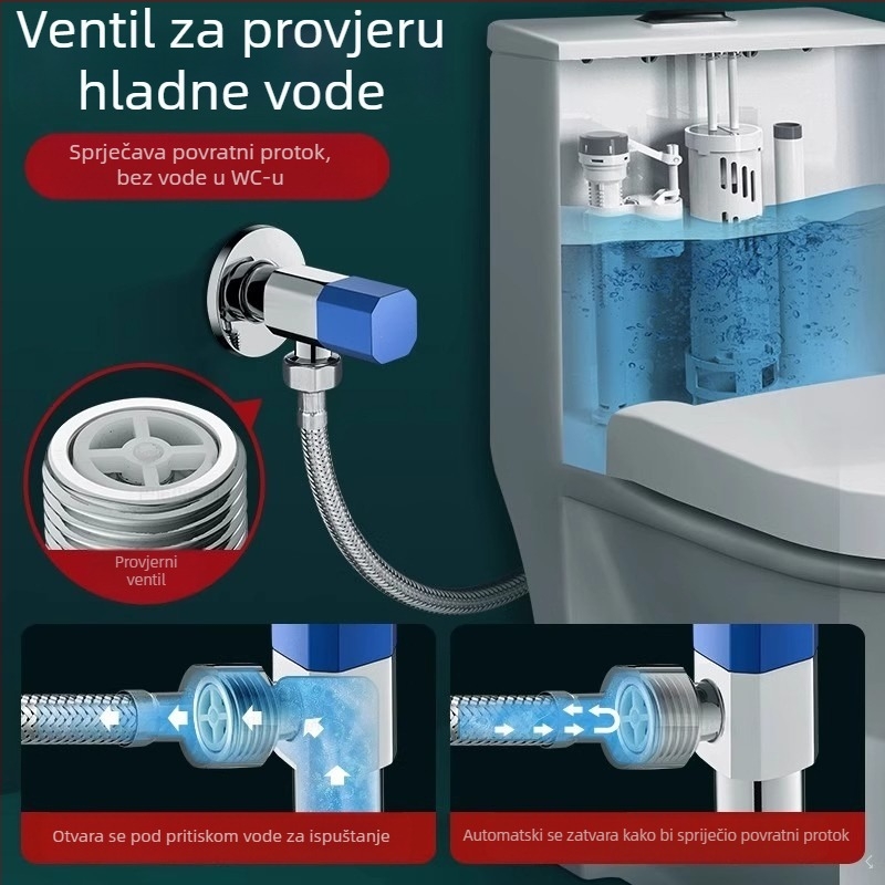Kutni ventil za WC s antivratnim ventilom, navođeni spoj, cinkova legura, jednostrani ventil za dovod vode
