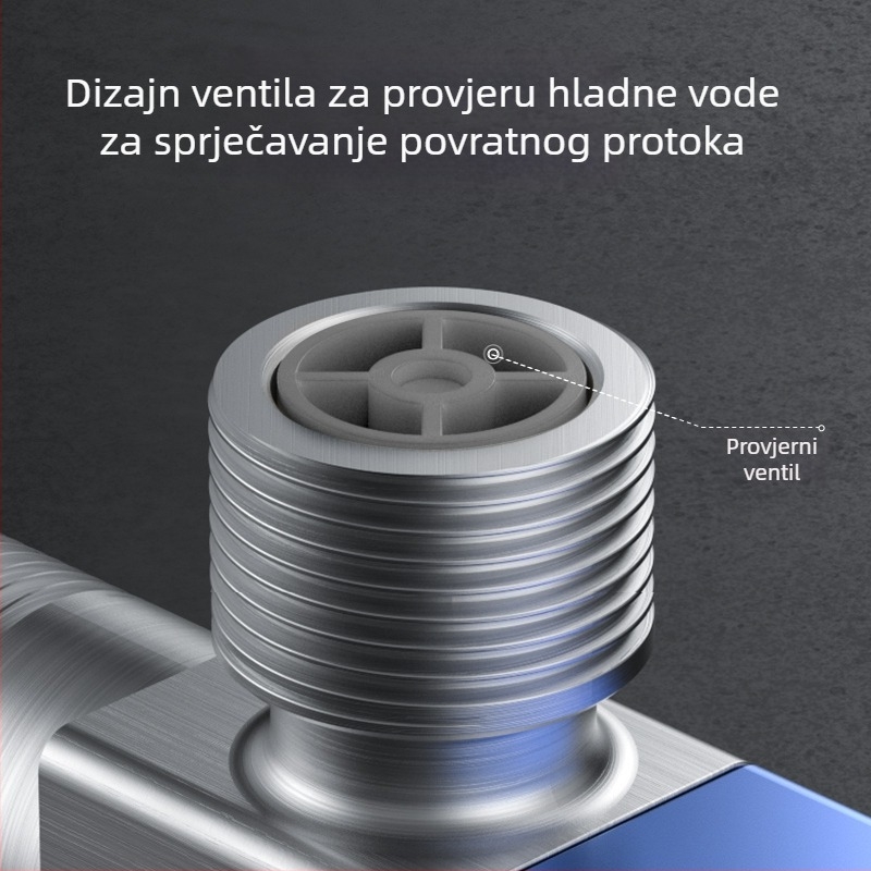 Kutni ventil za WC s antivratnim ventilom, navođeni spoj, cinkova legura, jednostrani ventil za dovod vode