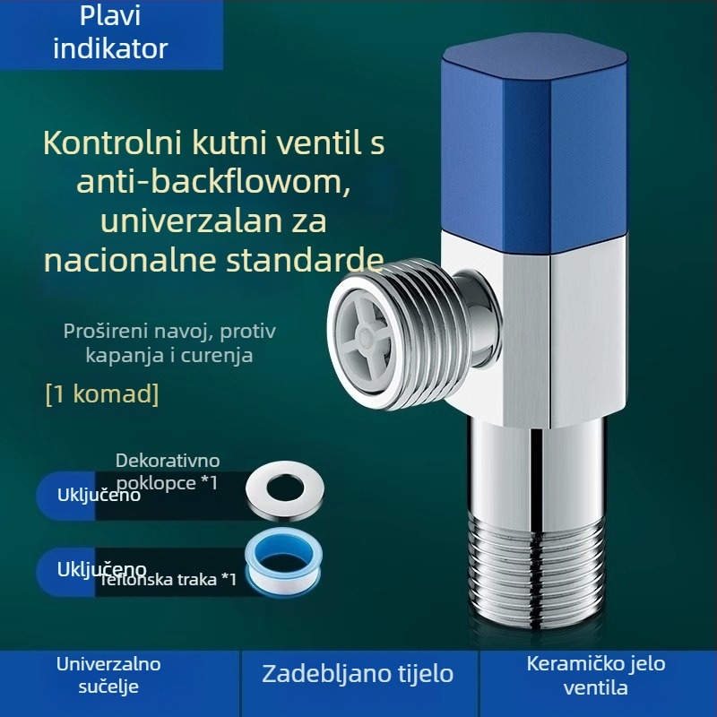 Kutni ventil za WC s antivratnim ventilom, navođeni spoj, cinkova legura, jednostrani ventil za dovod vode