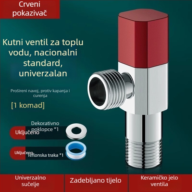 Kutni ventil za WC s antivratnim ventilom, navođeni spoj, cinkova legura, jednostrani ventil za dovod vode