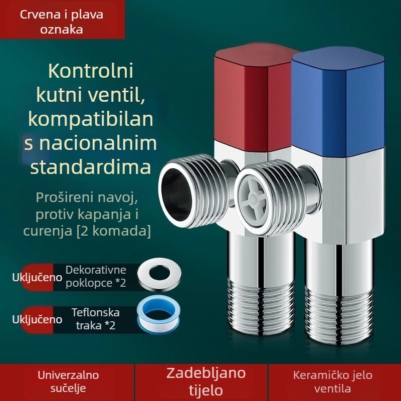 Kutni ventil za WC s antivratnim ventilom, navođeni spoj, cinkova legura, jednostrani ventil za dovod vode
