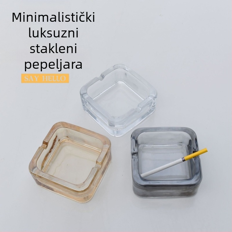 Kristalno stakleni pepelnjak – četvrtast, ponovno upotrebljiv, jednostavan stil, tisk logotipa dostupan