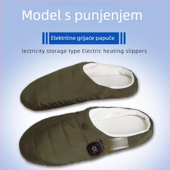 Bežične električne grijane papuče, dvostupanjska kontrola temperature (3.7V 1000mAh litijska baterija, USB punjenje, gornji dio s quilt dizajnom, podstava od pamuka)