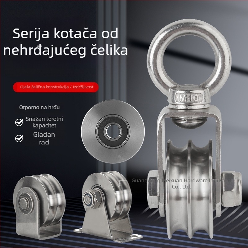 Nehrđajući čelik – dvostruki žlijeb fiksna klizačka s U-žlijebom za sajlu, tih dizalni kolut, 48 parova U-žljebova