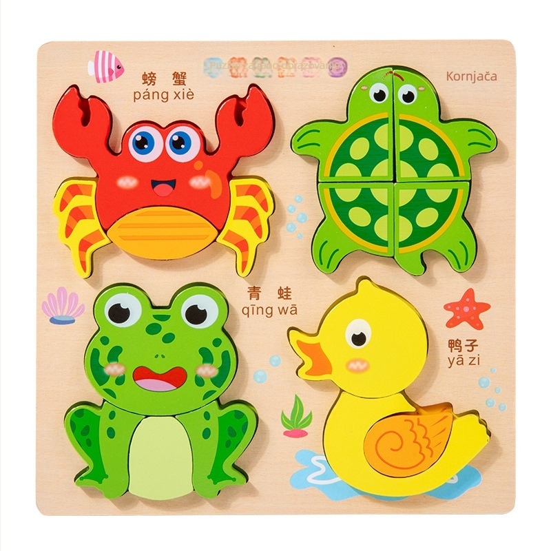 Dreveni 3D puzzle za predškolce – Četiri u jedan: kukci, životinje, prijevoz i voće; OEM logotip prilagodba; za djecu 4–6 godina