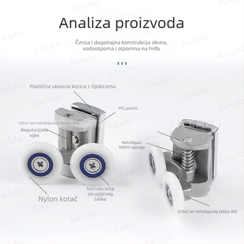Rola za klizna vrata tuš-kabine, materijal: nehrđajući čelik i bakar, model: Bouncing wheel, nosivost 200 kg
