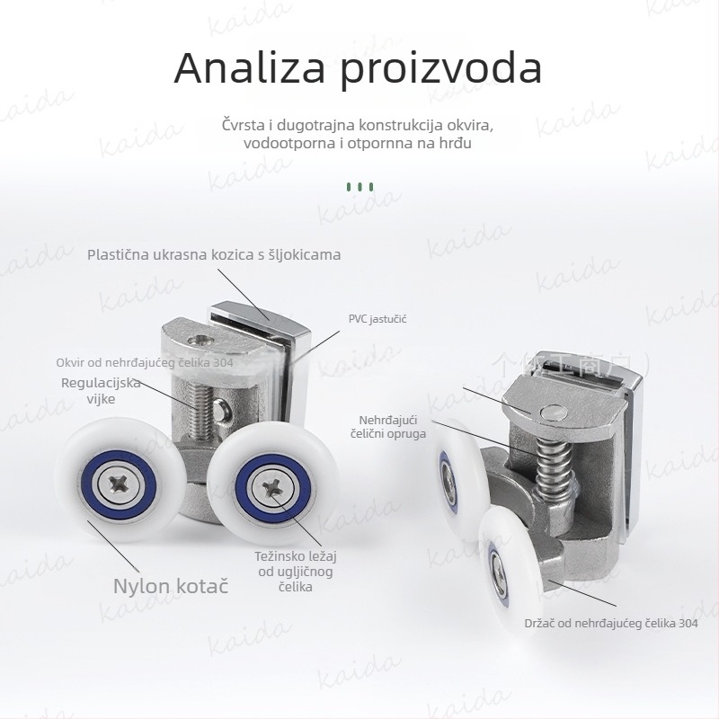 Rola za klizna vrata tuš-kabine, materijal: nehrđajući čelik i bakar, model: Bouncing wheel, nosivost 200 kg