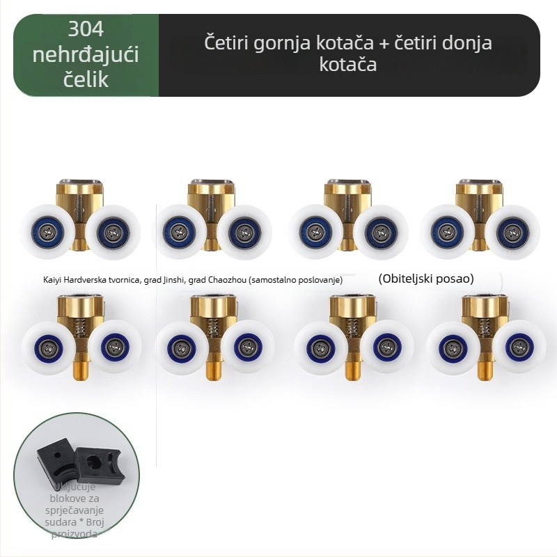 Rola za klizna vrata tuš-kabine, materijal: nehrđajući čelik i bakar, model: Bouncing wheel, nosivost 200 kg