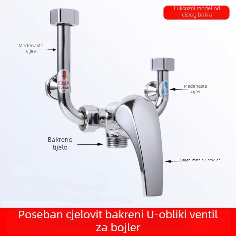 Antielektrični mješavac za bojler – miješanje tople i hladne vode, izlaz u obliku U, potpuno plastičan, zidna montaža