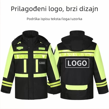 Zimski vodootporni kaput s antistatičkom podstavom i vodljivim vlaknima; Heattech Velvet izolacija; Oxford tkanina; PU vodootporni sloj; reflektirajući sigurnosni detalji