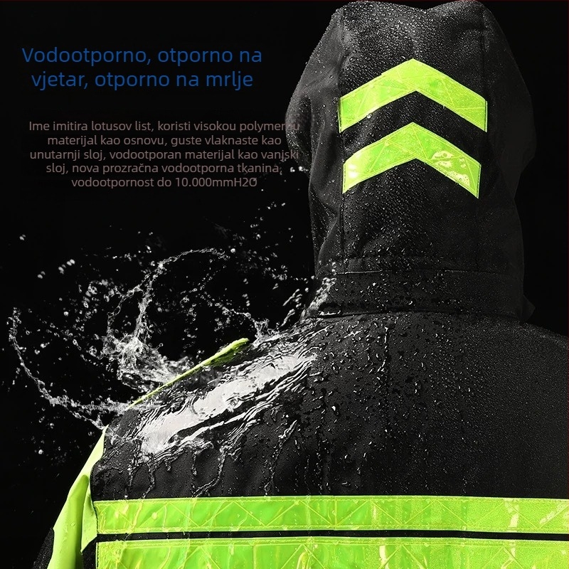 Zimski vodootporni kaput s antistatičkom podstavom i vodljivim vlaknima; Heattech Velvet izolacija; Oxford tkanina; PU vodootporni sloj; reflektirajući sigurnosni detalji