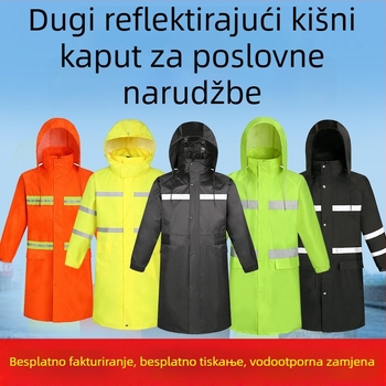 Duga reflektirajuća kišna jakna za vanjsku kontrolu prometa i čišćenje – Oxford tkanina, PVC vodonepropusni sloj, uobičajena debljina, odrasli
