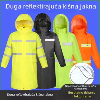 Duga reflektirajuća kišna jakna za vanjsku kontrolu prometa i čišćenje – Oxford tkanina, PVC vodonepropusni sloj, uobičajena debljina, odrasli
