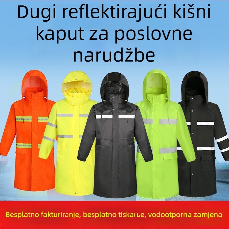 Duga reflektirajuća kišna jakna za vanjsku kontrolu prometa i čišćenje – Oxford tkanina, PVC vodonepropusni sloj, uobičajena debljina, odrasli