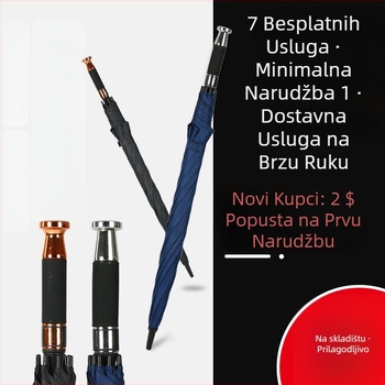 Golf kišobran za sunčano i kišovito vrijeme, duga drška, otporan na vjetar, 210T tkanina, 8 aluminijskih rebara, ispis logotipa