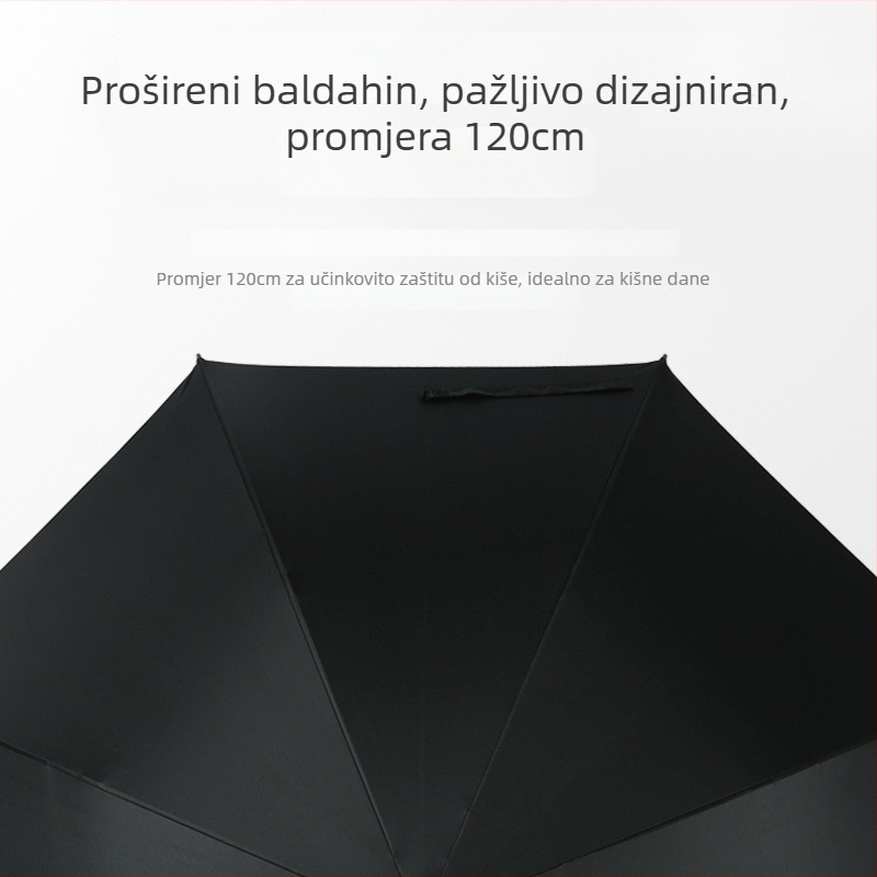 Golf kišobran za sunčano i kišovito vrijeme, duga drška, otporan na vjetar, 210T tkanina, 8 aluminijskih rebara, ispis logotipa