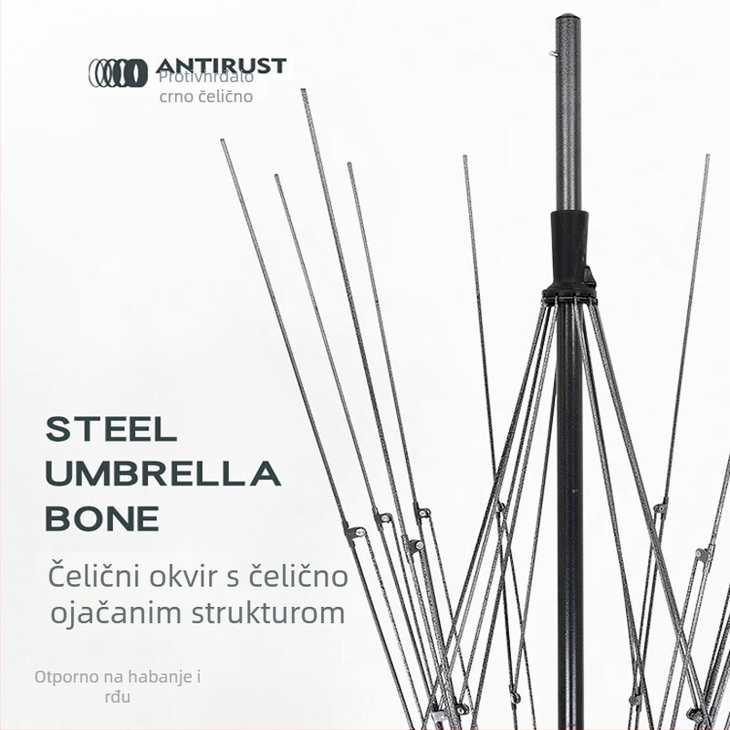 Prilagodljivi reklamni sunčani kišobran s UV zaštitom, čvrst čelični okvir, 8 rebara, ručno otvaranje, mogućnost izrade logotipa