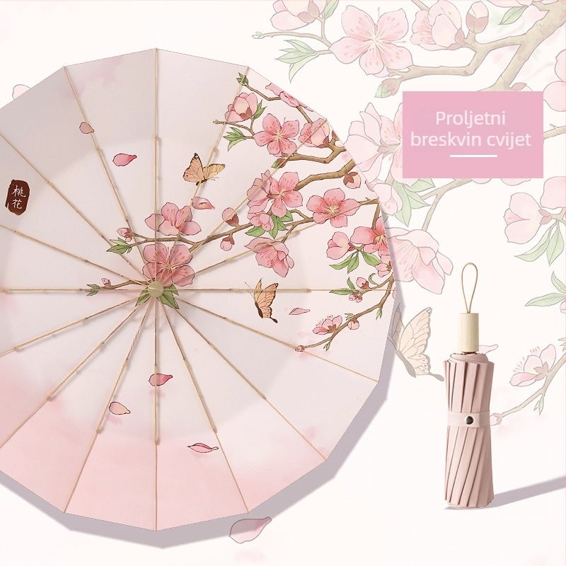 Suncobran s 16 rebara, UV zaštita UPF50+, ručno otvaranje i zatvaranje, poliester tkanina, željezna rebra