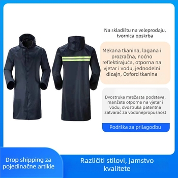 Dug kišni pončo od Oxford materijala s reflektirajućom trakom, vodootporni PVC sloj, za odrasle; mogućnost prilagođavanja logotipa