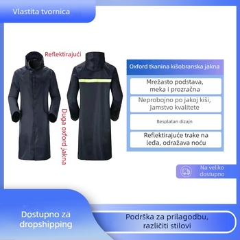 Dug kišni pončo od Oxford materijala s reflektirajućom trakom, vodootporni PVC sloj, za odrasle; mogućnost prilagođavanja logotipa
