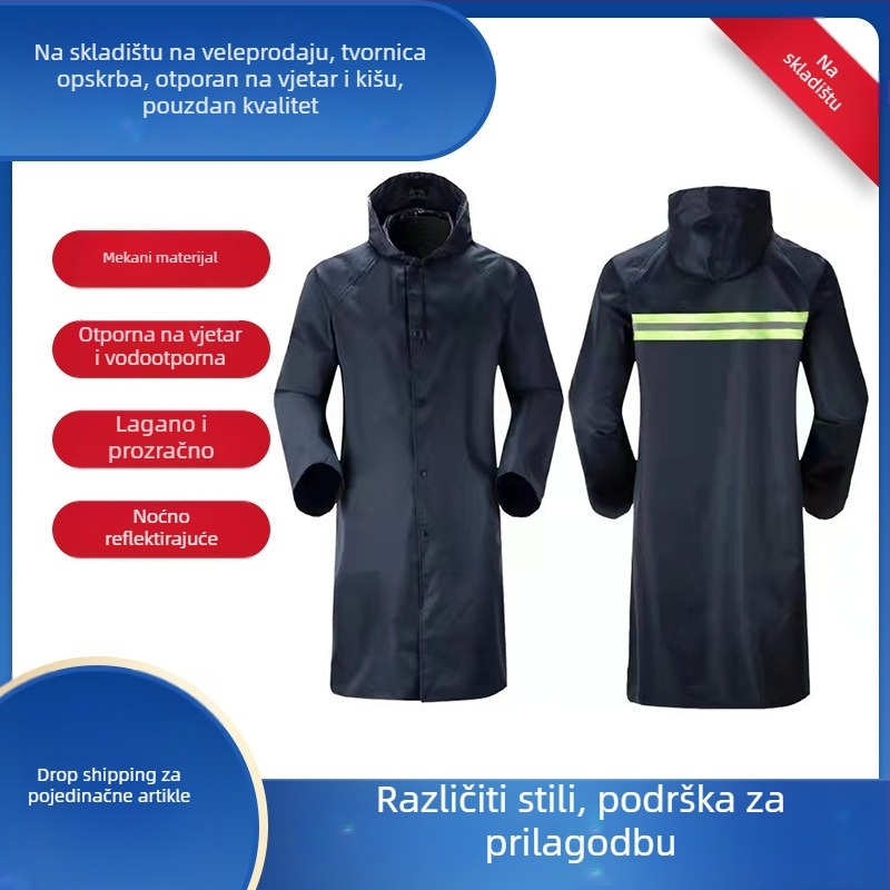 Dug kišni pončo od Oxford materijala s reflektirajućom trakom, vodootporni PVC sloj, za odrasle; mogućnost prilagođavanja logotipa