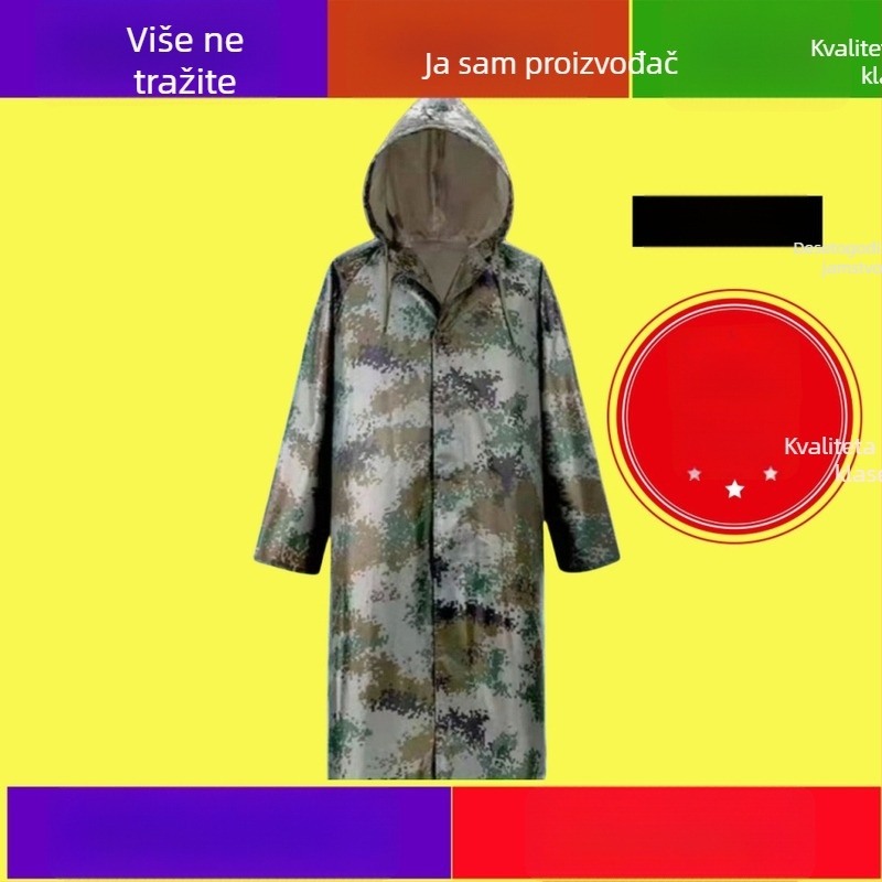 Kamuflirani dugački kišni kaput za cijelo tijelo, jednoplošni, vodootporan i otporan na trošenje, za vanjsku uporabu, odrasli, jača verzija