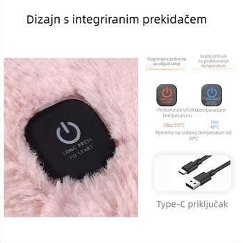 Električne grijane papuče s USB punjenjem, dvostruka regulacija temperature, pliš gornji dio, EVA potplat, protuklizne, za kućnu upotrebu