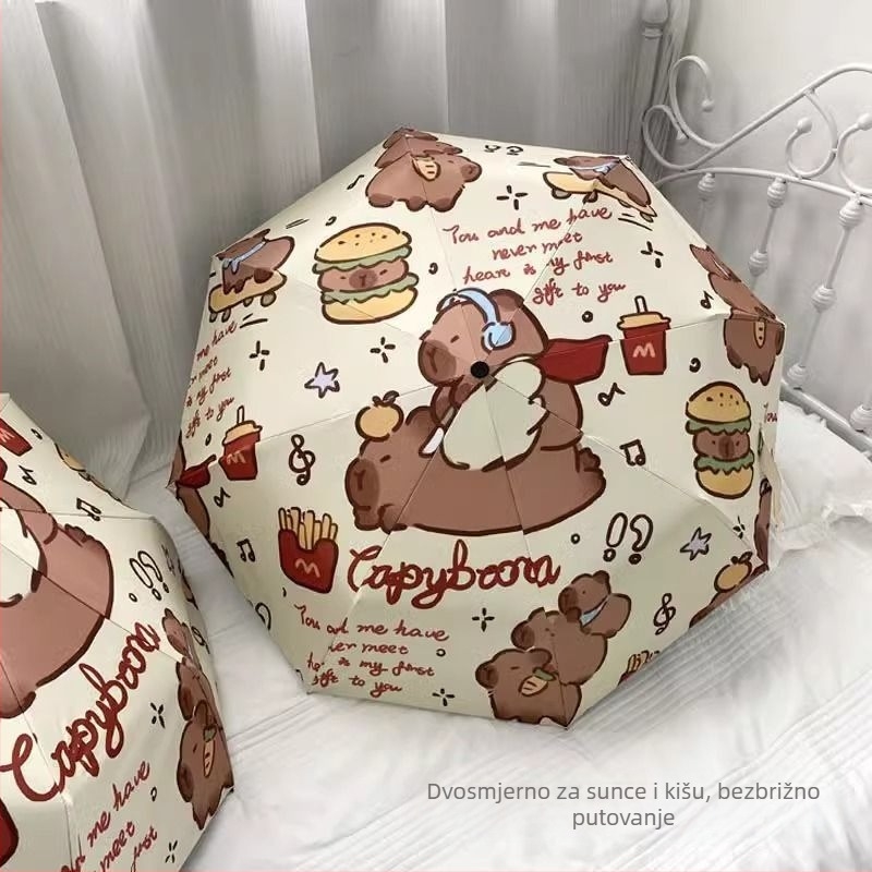 Kišobran s motívom kapibare – automatsko otvaranje, 8 vlaknastih rebara, 190T najlon, UPF > 50