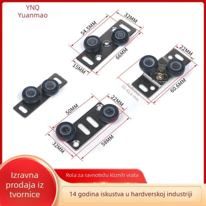 Klizna vrata – balans kotač s ležajem i vodilicom, 10 mm debljina zida, materijal: hladna ploča, modeli Ym-5660 / tm-5662 / ym-5663 / ym-5665, nosivost 15–20 kg, za vrata i prozore