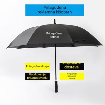 Oglašivački kišobran, automatsko otvaranje, ravni vlaknasti okvir s 8 rebara, duga drška, ispis logotipa