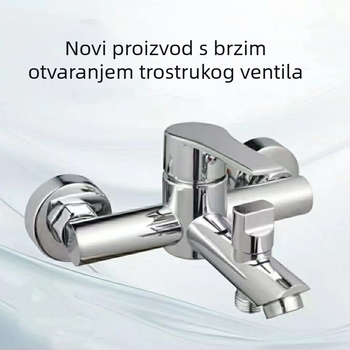 Set slavina za kadu od nehrđajućeg čelika s trostrukim miješanjem, skrivene ugradnje, model 9105, radni tlak 0,8 MPa, topla voda 90°C, hladna voda 1°C