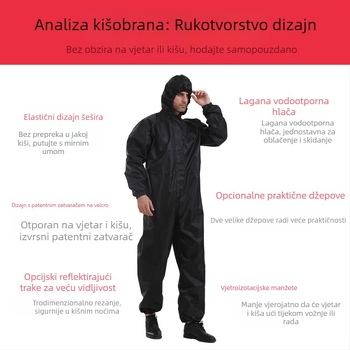 Jednokatni kišni kaput s kapuljom i zaštitom za stopala, Oxford materijal, debljina 0,22 mm, PVC vodootporni sloj