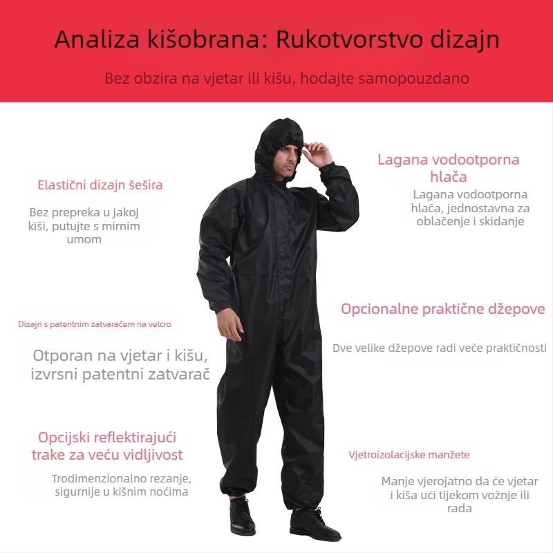 Jednokatni kišni kaput s kapuljom i zaštitom za stopala, Oxford materijal, debljina 0,22 mm, PVC vodootporni sloj