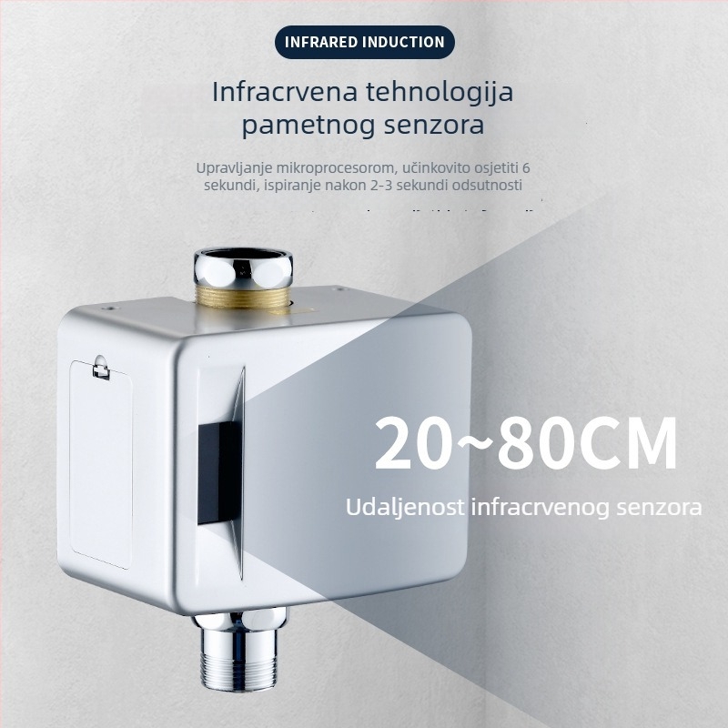 Automatski infracrveni senzor za ispiranje WC-a, model 123, napajanje DC, izlaz G1/2, vrijeme ispiranja 10 s, materijal bakar