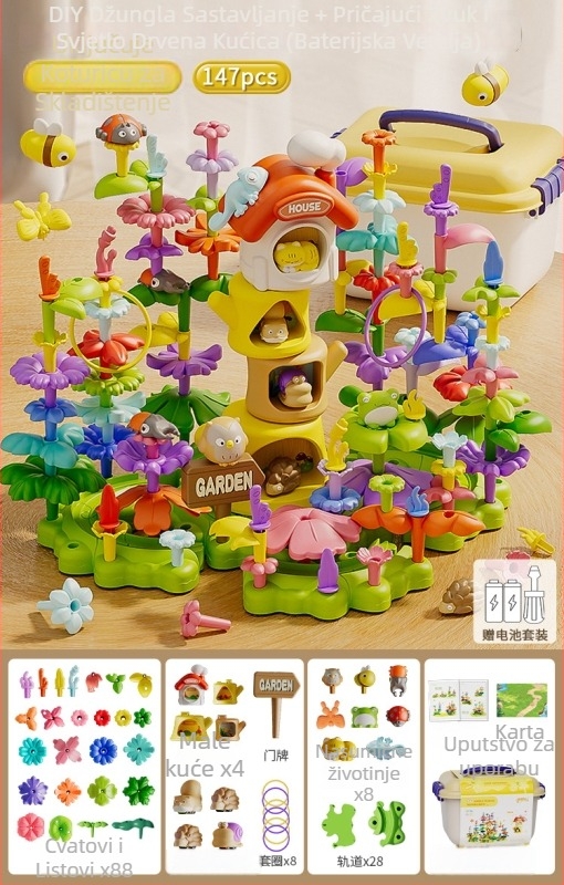 3D puzzle za djecu — DIY vrtni tematski plastični blok set, kutija za pohranu, uzrast 4–6 godina