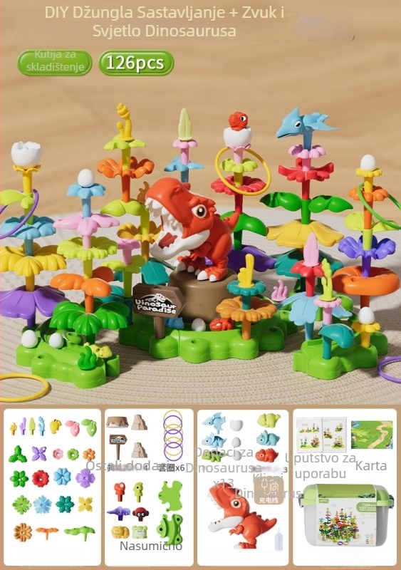3D puzzle za djecu — DIY vrtni tematski plastični blok set, kutija za pohranu, uzrast 4–6 godina