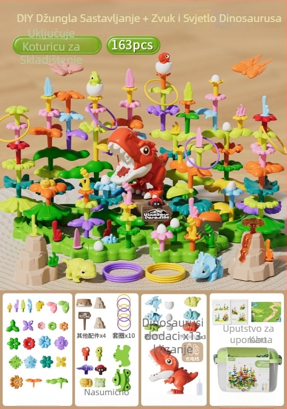3D puzzle za djecu — DIY vrtni tematski plastični blok set, kutija za pohranu, uzrast 4–6 godina