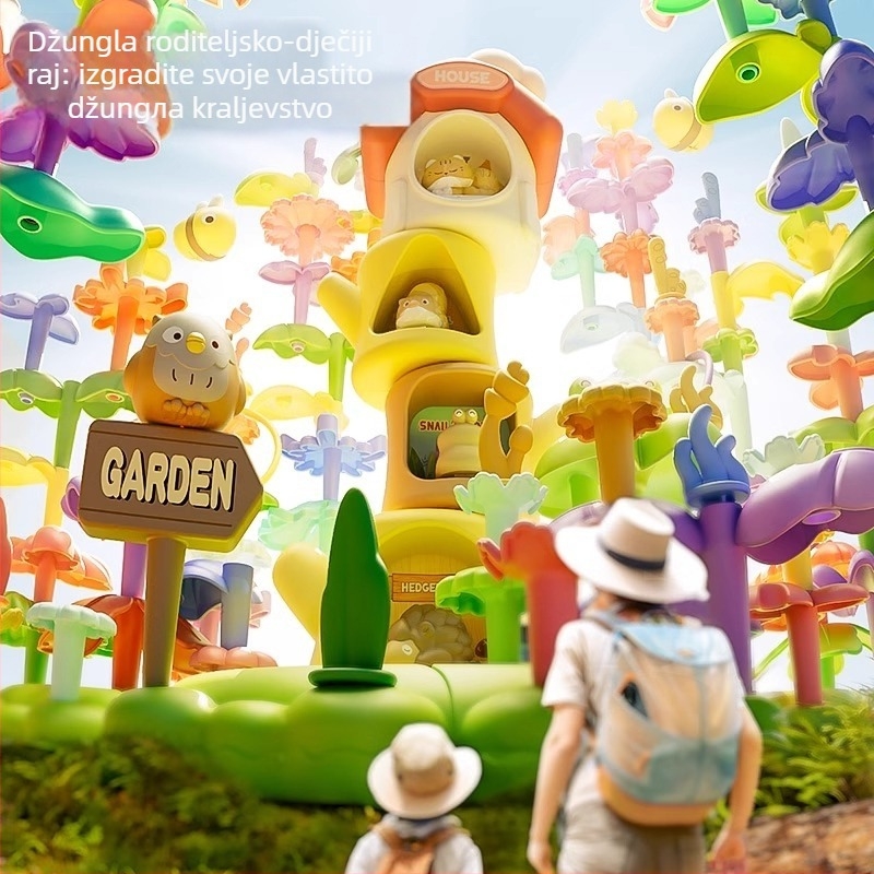 3D puzzle za djecu — DIY vrtni tematski plastični blok set, kutija za pohranu, uzrast 4–6 godina