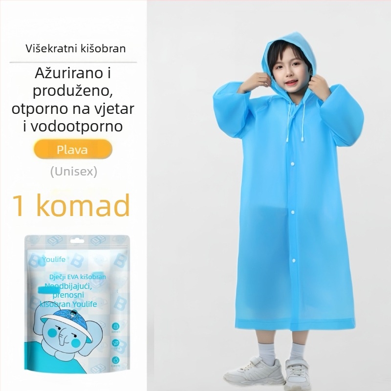 Dječji EVA kišni pončo – produženi dizajn, višekratna upotreba, sve-u-jednom zaštita za planinarenje