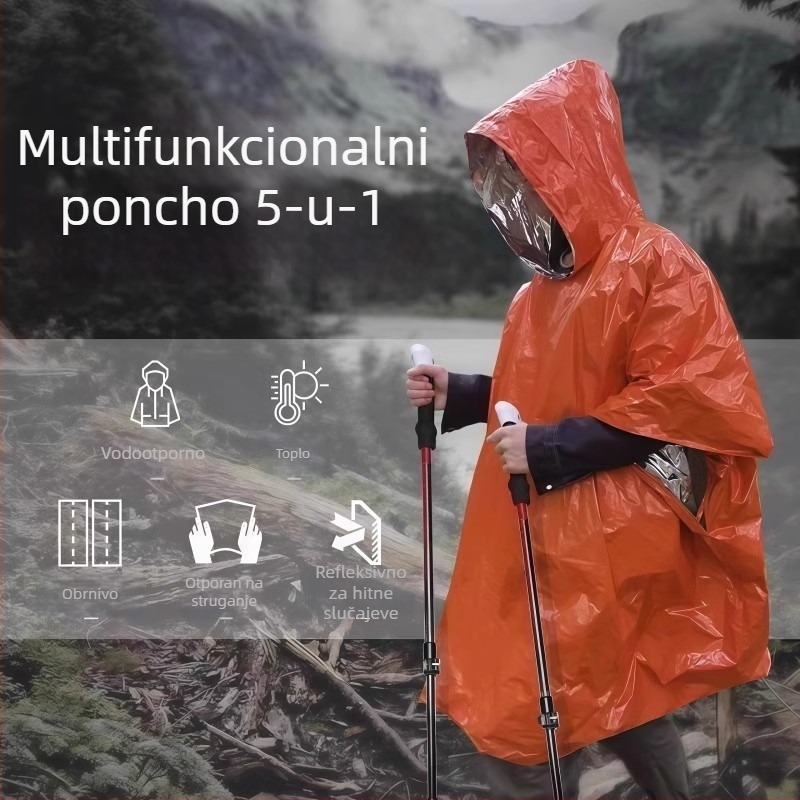 Pončo za kišu s aluminijskom folijom za planinarenje - za odraslu osobu, 1 osoba, standardne debljine, kampiranje