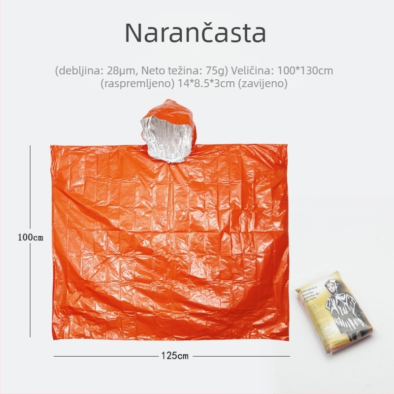 Pončo za kišu s aluminijskom folijom za planinarenje - za odraslu osobu, 1 osoba, standardne debljine, kampiranje