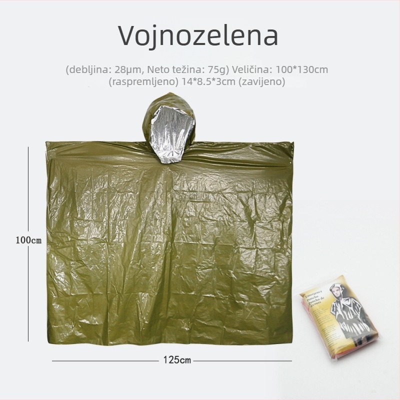 Pončo za kišu s aluminijskom folijom za planinarenje - za odraslu osobu, 1 osoba, standardne debljine, kampiranje