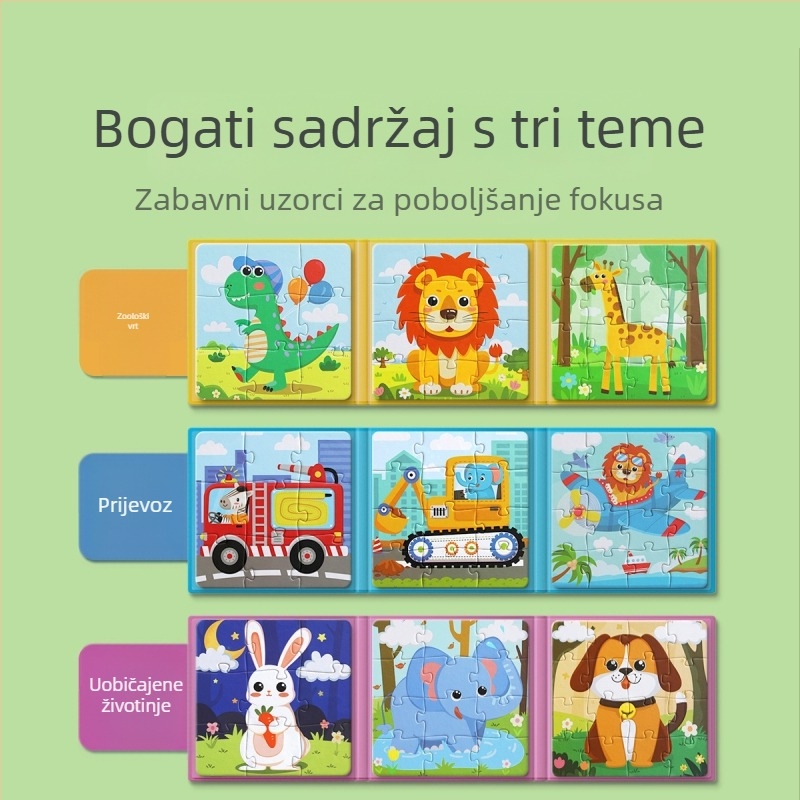 Magnetska slagalica za djecu, plosna slagalica 4-6 godina (Materijal: magnetski; Kategorija: plosna slagalica; Tema: zoološki vrt, uobičajene životinje, prijevoz)