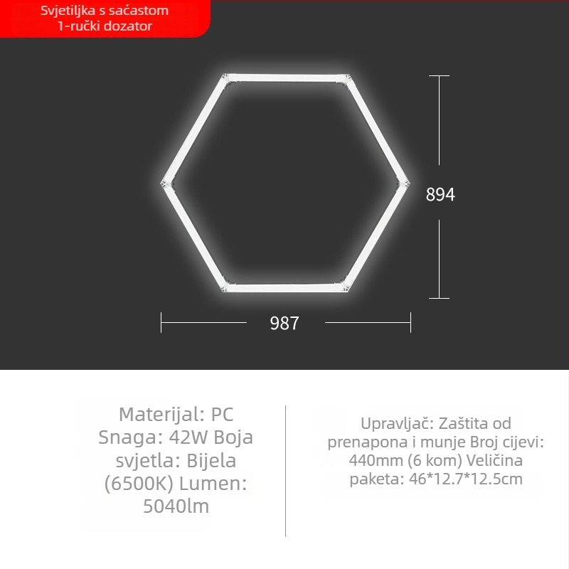 LED svjetiljka za automehaničarski prostor s pčelinjom mrežom, 220V, 6W/20W, vodootporna, 155 lm/W