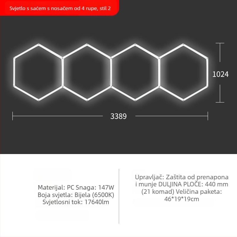LED svjetiljka za automehaničarski prostor s pčelinjom mrežom, 220V, 6W/20W, vodootporna, 155 lm/W