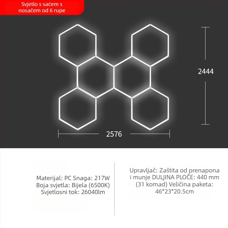 LED svjetiljka za automehaničarski prostor s pčelinjom mrežom, 220V, 6W/20W, vodootporna, 155 lm/W